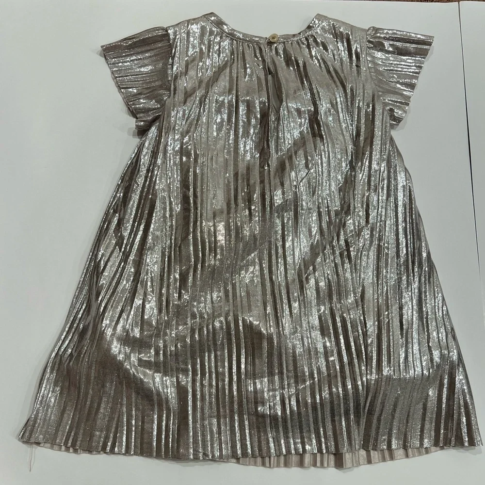 OshKosh B'gosh Baby Girls Metallic Silver Pleated Dress Size 18 Month Party NYE